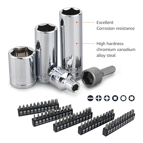 Amazon Basics Mechanic's Socket Tool Set With Case, SAE and Metric Sizes, 201-Piece