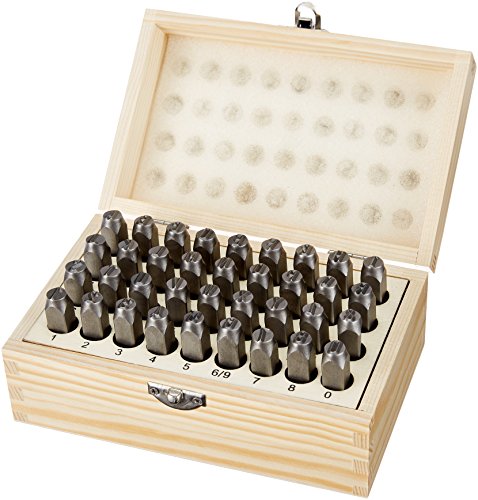 Amazon Basics Metal Alphabet and Number 36 Piece Stamp Kit with Wood Case, 5/16 inch