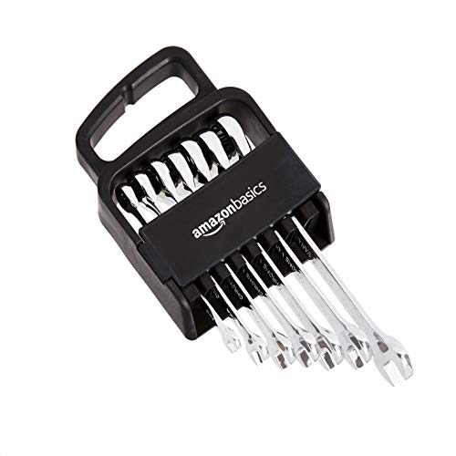 Amazon Basics Metric Ratcheting Combination Wrench Set, 7-Piece, Chrome Vanadium Steel, 72-Tooth, 8mm, 10mm, 12mm, 13mm, 14mm, 15mm, 17mm