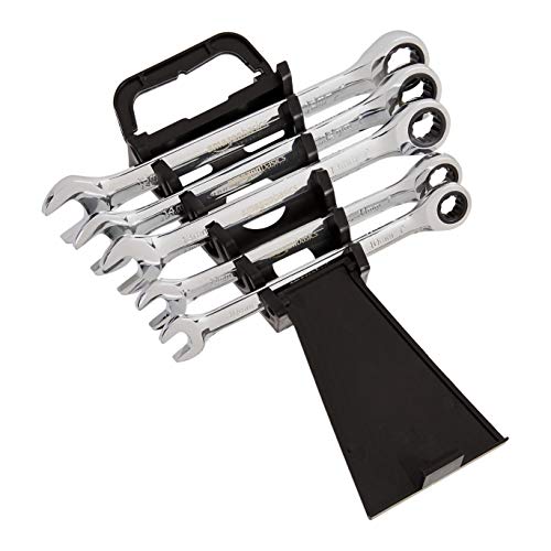 Amazon Basics Metric Ratcheting Wrench Set, 5-Piece, Chrome Vanadium Steel, 72-Tooth, 10mm, 11mm, 13mm, 14mm, 15mm, Black/Silver view 2