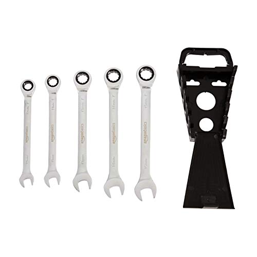 Amazon Basics Metric Ratcheting Wrench Set, 5-Piece, Chrome Vanadium Steel, 72-Tooth, 10mm, 11mm, 13mm, 14mm, 15mm, Black/Silver view 3