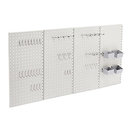 Amazon Basics Rectangular Metal Pegboard Kit for Wall Storage, Rust and Scratch Resistant, 48-Piece, Gray