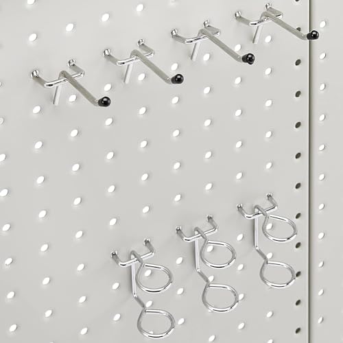 Amazon Basics Rectangular Metal Pegboard Kit for Wall Storage, Rust and Scratch Resistant, 48-Piece, Gray
