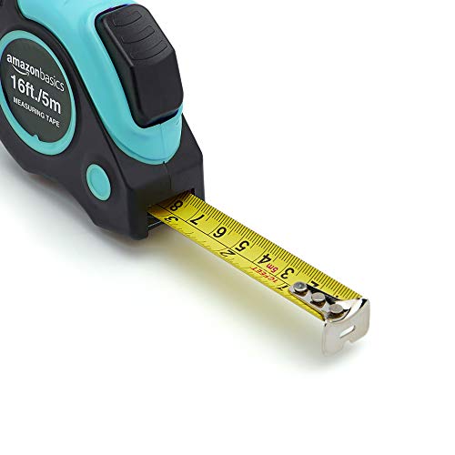 Amazon Basics Retractable Tape Measure with Metric and SAE Measurements, 16 ft / 192 in, Turquoise view 2