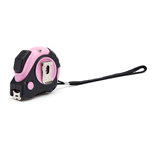 Amazon Basics Retractable Tape Measure with Metric and SAE Measurements, 16ft/5m, Belt Clip, Readable, Pink view 3