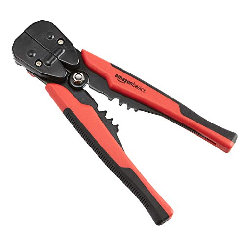 Amazon Basics Self-Adjusting Wire Stripper and Crimping Tool, Strips 10-24 AWG, Black/Red view 2