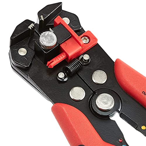 Amazon Basics Self-Adjusting Wire Stripper and Crimping Tool, Strips 10-24 AWG, Black/Red view 3