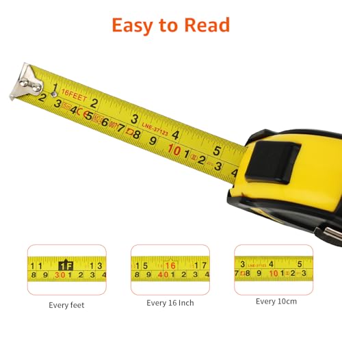 Amazon Basics Self-Locking Tape Measure, MID Accuracy, 16-Feet (5-Meters), Black, Yellow