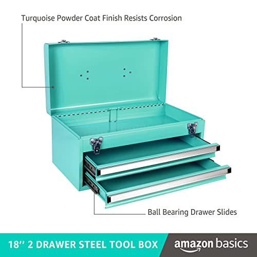 Amazon Basics Steel Tool Box Storage and Organization Drawers, 18.11 x 8.66 x 9.45 in, Turquoise Powder Coated Finish