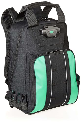 Amazon Basics Tool Backpack with LED Light, 55 Pockets, Padded Shoulder Straps, Tool Storage Bag, Black