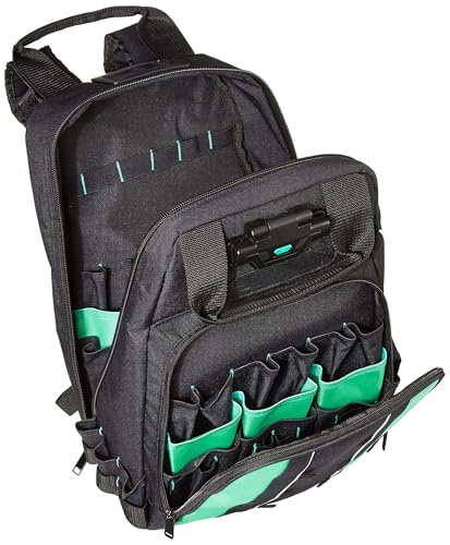 Amazon Basics Tool Backpack with LED Light, 55 Pockets, Padded Shoulder Straps, Tool Storage Bag, Black view 2