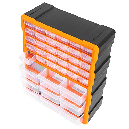 Amazon Basics Wall Mount Hardware and Craft Storage Cabinet Drawer Organizer 39 Drawers, Black, Orange, 15 L x 6.3 W x 18.6 H inches (LxWxH)