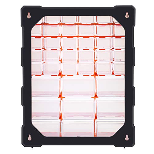 Amazon Basics Wall Mount Hardware and Craft Storage Cabinet Drawer Organizer 39 Drawers, Black, Orange, 15 L x 6.3 W x 18.6 H inches (LxWxH)