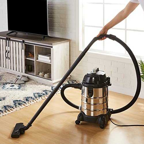 Amazon Basics Wet Dry Shop Vacuum Cleaner, 6 Gallon, 3.5 HP Stainless Steel, with Filter, Grey/Black view 2