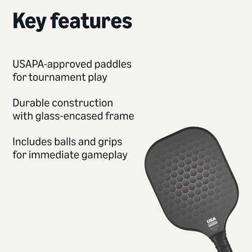 Amazon Basics Pickleball Paddles Set of 2, USAPA Approved Carbon Fiber Paddle with 4 Balls, Lightweight Pickle Ball Rackets, Carry Bag & Grips, Black view 2