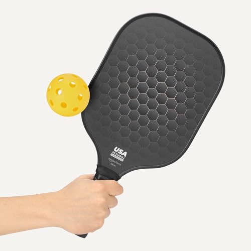 Amazon Basics Pickleball Paddles Set of 2, USAPA Approved Carbon Fiber Paddle with 4 Balls, Lightweight Pickle Ball Rackets, Carry Bag & Grips, Black view 3