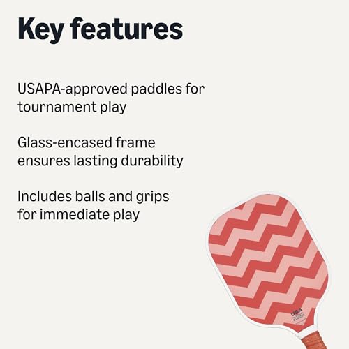 Amazon Basics Pickleball Paddles Set of 2, USAPA Approved Carbon Fiber Paddle with 4 Balls, Lightweight Pickle Ball Rackets, Carry Bag & Grips, Pastel Zigzag view 2