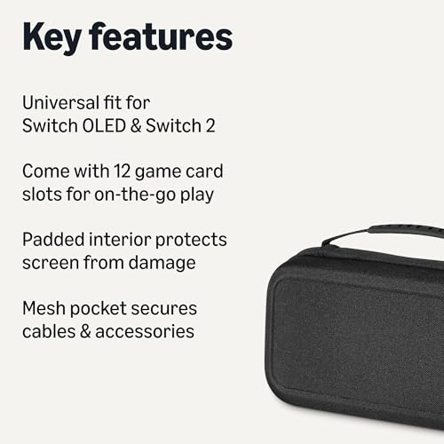 Amazon Basics Universal Nintendo Switch Case with 12 Game Card Slots, Fits Switch OLED and Switch 2, Black, 1-Pack view 2