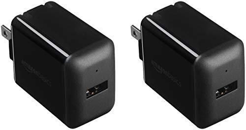 Amazon Basics 12W One Port USB-A Portable Wall Charger (2.4A) for Phones (iPhone 16/15/14/13/12/11/X, Samsung, and more), 2-Pack, Black
