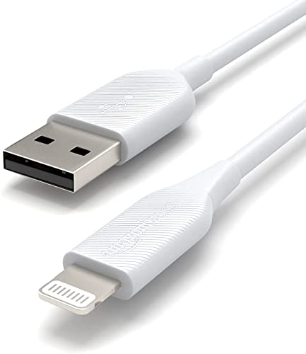 Amazon Basics 2-Pack Apple MFi Certified USB-A to Lightning Cable, High Speed Data Sync, Charger for iPhone 14 13 12 11 X Xs Pro, Pro Max, Plus, iPad, 3 Foot, White