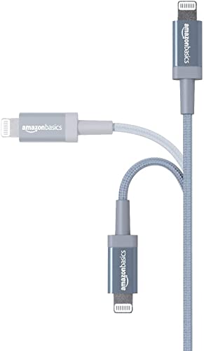 Amazon Basics 2-Pack USB-A to Lightning Charger Cable, Nylon Braided Cord, MFi Certified Charger for Apple iPhone 14 13 12 11 X Xs Pro, Pro Max, Plus, iPad, 3 Foot, Dark Gray