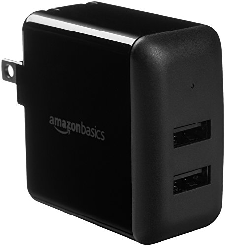 Amazon Basics 24W Two-Port USB-A Wall Charger (12W, 2.4A per port) for Phones (iPhone 16/15/14/13/12/11/X, Samsung, and more), non-PPS, Black