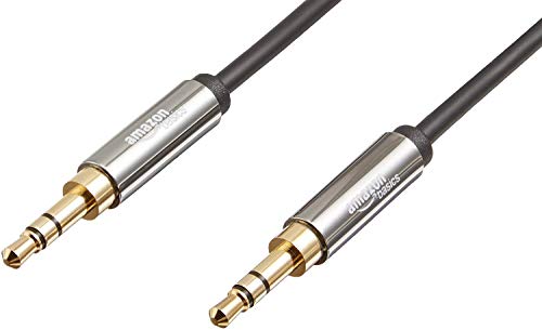Amazon Basics 3.5mm Stereo Audio Auxiliary Cable for Speakers, Car Stereo, Tablets and Smartphones with Gold-Plated Plugs, 8 Foot, Black