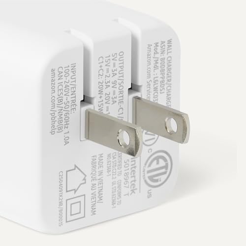 Amazon Basics 35W Fast Charging USB-C Nano GaN Wall Charger, 2-Port for Phones, Tablets, Charge 2 Devices Simultaneously, White view 3