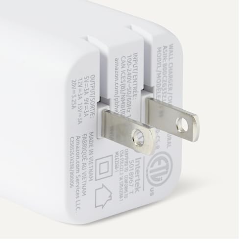 Amazon Basics 65W Fast Charging USB-C Nano GaN Wall Charger, 1-Port PD 3.1 for Laptops, Tablets, Phones, White view 3