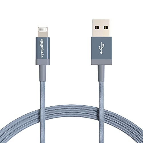 Amazon Basics Durable 2-Pack USB-A to Lightning Charger Cable, Nylon Braided Cord, MFi Certified Charger for Apple iPhone 14 13 12 11 X Xs Pro, Pro Max, Plus, iPad, 6 Foot, Dark Gray