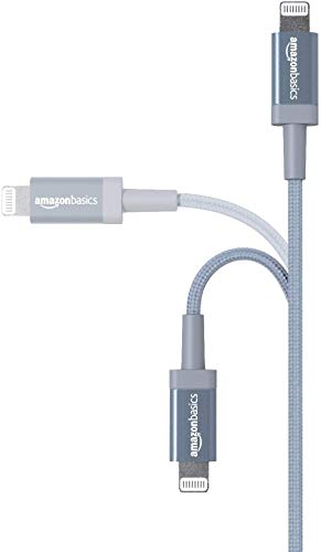 Amazon Basics Durable 2-Pack USB-A to Lightning Charger Cable, Nylon Braided Cord, MFi Certified Charger for Apple iPhone 14 13 12 11 X Xs Pro, Pro Max, Plus, iPad, 6 Foot, Dark Gray