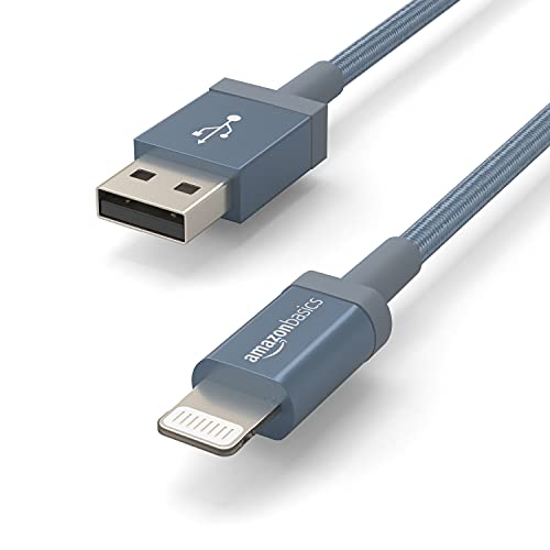 Amazon Basics Durable 2-Pack USB-A to Lightning Charger Cable, Nylon Braided Cord, MFi Certified Charger for Apple iPhone 14 13 12 11 X Xs Pro, Pro Max, Plus, iPad, 6 Foot, Dark Gray