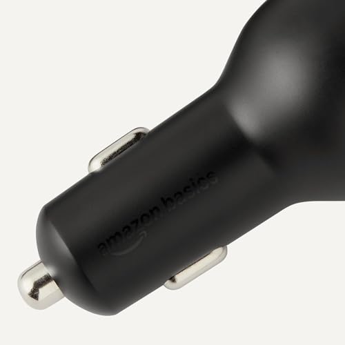 Amazon Basics Fast-Charging Car Charger, 60W, 1 USB-C Port (30W), 1 USB-A Port, 1 Built-in Coiled USB-C Cable (30W), Black view 3