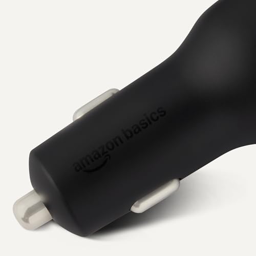 Amazon Basics Fast-Charging Car Charger, Dual-Port, 1 USB-C + 1 USB-A, 48W, Black view 3
