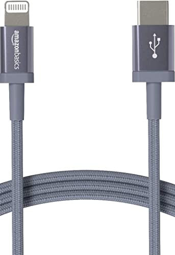 Amazon Basics Fast Charging USB-C to Lightning iPhone Charger Cable, Nylon Braided Cord, MFi Certified Compatible Charger for Apple iPhone 14 13 12 11 X Xs Pro, Pro Max, Plus, iPad, 6 feet, Dark Gray