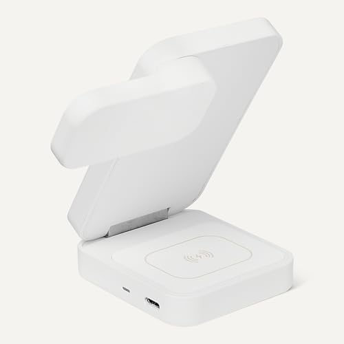 Amazon Basics MagSafe Compatible 25W Fast Charging Qi2.2 Certified 3-in-1 Wireless Charging Station, Foldable Stand for iPhone 17/16/15/14/13/12, Apple Watch, AirPods, with 45W Adapter, White view 3