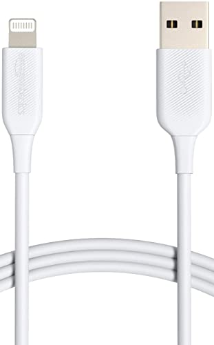 Amazon Basics MFi Certified USB-A to Lightning Charger Cable for Apple iPhone, iPad, Data Sync, 10,000 Bend Lifespan, 6ft, White, 1-Pack