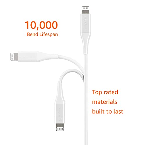 Amazon Basics MFi Certified USB-A to Lightning Charger Cable for Apple iPhone, iPad, Data Sync, 10,000 Bend Lifespan, 6ft, White, 1-Pack view 2