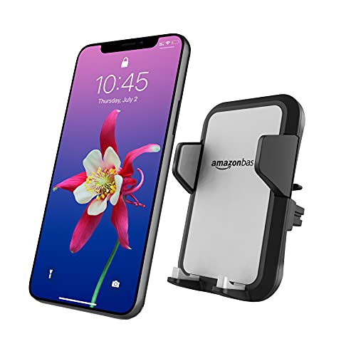 Amazon Basics Universal Portable Smartphone Holder for Car, Air Vent Mount, 360° Rotation, Easy to Install, One-Handed Release, Adjustable and Secure, Grey view 2
