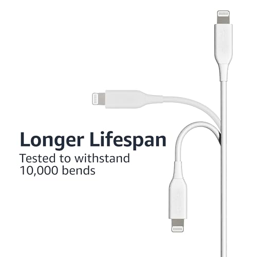 Amazon Basics USB-A to Lightning ABS Charger Cable, MFi Certified Charger for Apple iPhone 14 13 12 11 X Xs Pro, Pro Max, Plus, iPad, 6 Foot, White