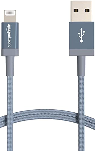 Amazon Basics USB-A to Lightning Cable, Apple MFi Certified, Nylon Braided Cord, Fast Charger for iPhone 14 13 12 11 X Xs Pro, Pro Max, Plus, iPad, 6 Foot, Dark Gray