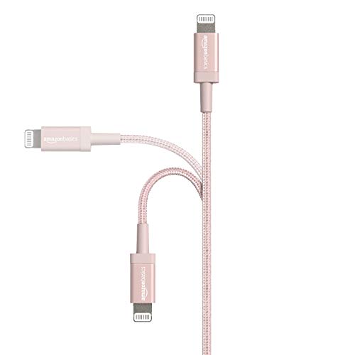 Amazon Basics USB-A to Lightning Cable, Apple MFi Certified, Nylon Braided Cord for iPhone 14 13 12 11 X Xs Pro, Pro Max, Plus, iPad, High Speed Transfer, 6 Foot, Rose Gold view 2