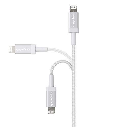 Amazon Basics USB-A to Lightning Charger Cable, MFi Certified, Nylon Braided Cord, Fast Charging for Apple iPhone 14 13 12 11 X Xs Pro, Pro Max, Plus, iPad, 6 Foot, Silver view 2