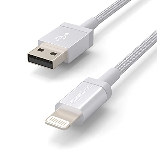 Amazon Basics USB-A to Lightning Charger Cable, MFi Certified, Nylon Braided Cord, Fast Charging for Apple iPhone 14 13 12 11 X Xs Pro, Pro Max, Plus, iPad, 6 Foot, Silver view 3