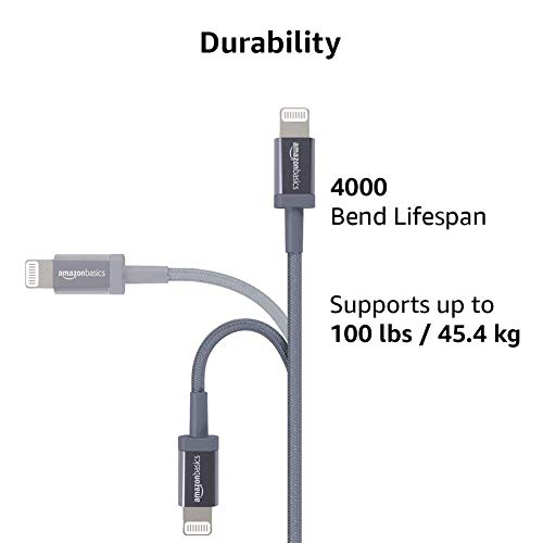 Amazon Basics USB-C to Lightning Cable, MFi Certified Charger with Power Delivery, Nylon Braided Cord for Apple iPhone 14 13 12 11 X Xs Pro, Pro Max, Plus, iPad, 6 Foot, Dark Gray view 2