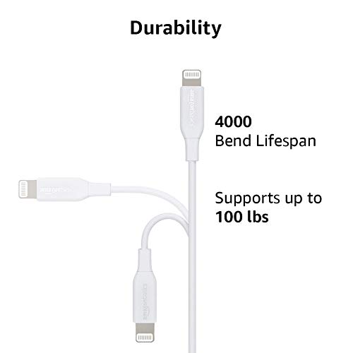 Amazon Basics USB-C to Lightning Charger Cable, Apple MFi Certified for iPhone 14 13 12 11 X Xs Pro, Pro Max, Plus, iPad, Fast Charging, High Speed Data Sync, 6 ft, White view 3