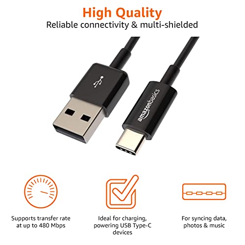 Amazon Basics USB-C to USB-A 2.0 Fast Charger Cable, 480Mbps Data Transfer Speed, USB-IF Certified, for Apple iPhone 16/15, iPad, Samsung Galaxy, Tablets, Car, 3ft, Black view 3